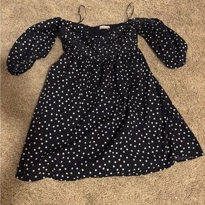 Abercrombie & Fitch Navy Polka Dot Emerson Off-Shoulder Skort - Small Tall